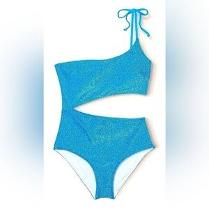 BNWT PINK by VS Blue Shimmer One-Shoulder Cutout Swimsuit - Size S